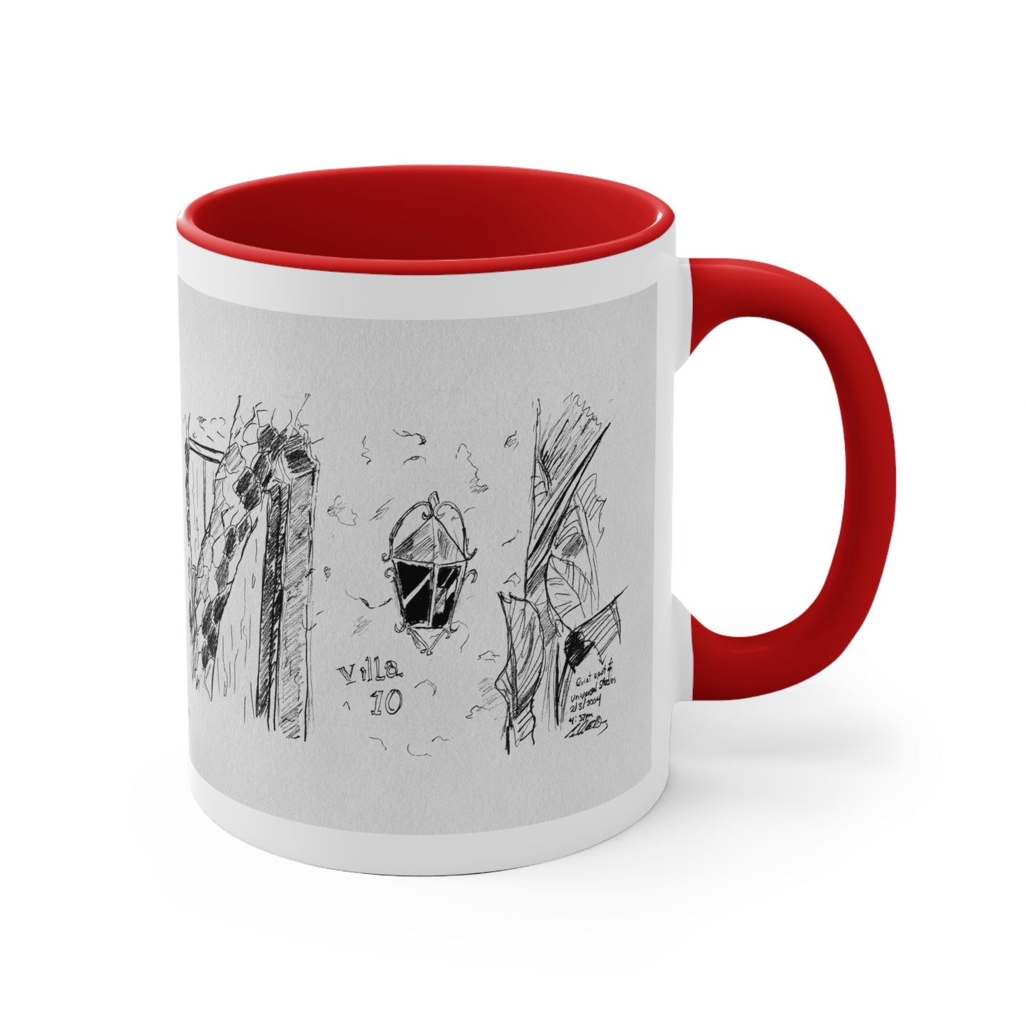 "Quiet Spot - Villa #10" - 11oz Accent Mug - Line Art