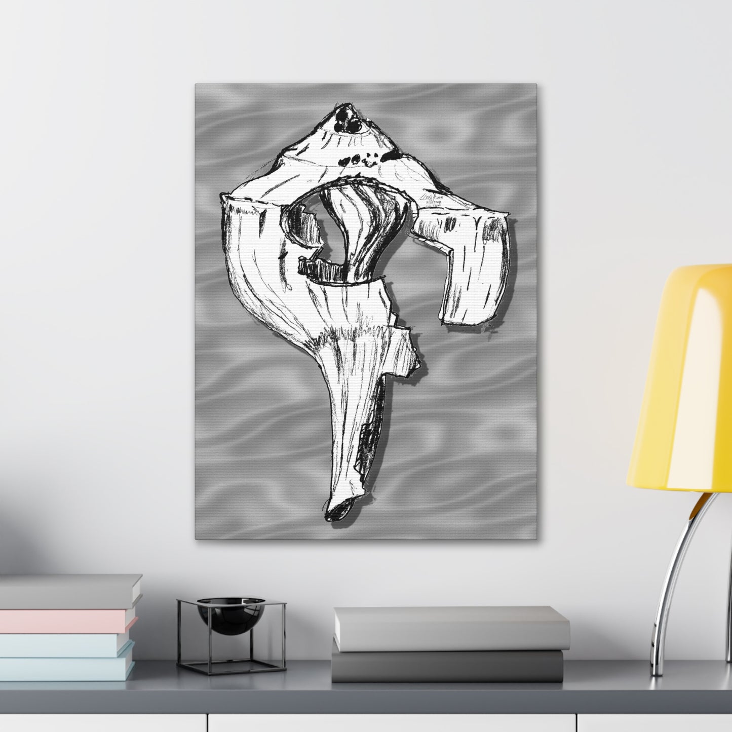 "Sandy Broken Sea Shell" - Light Gray Sand - Line Art - Canvas Gallery Wraps