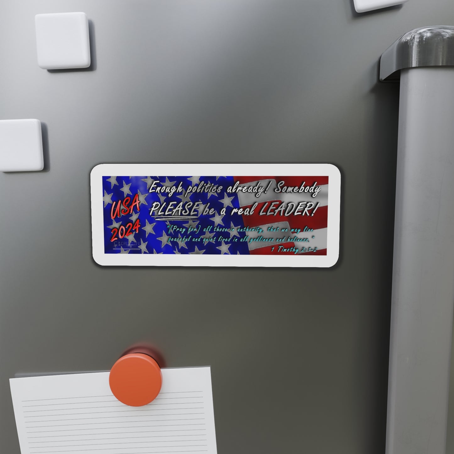 "Enough politics already!" - Die-Cut Magnet - Red, White, and Blue Slogan Text
