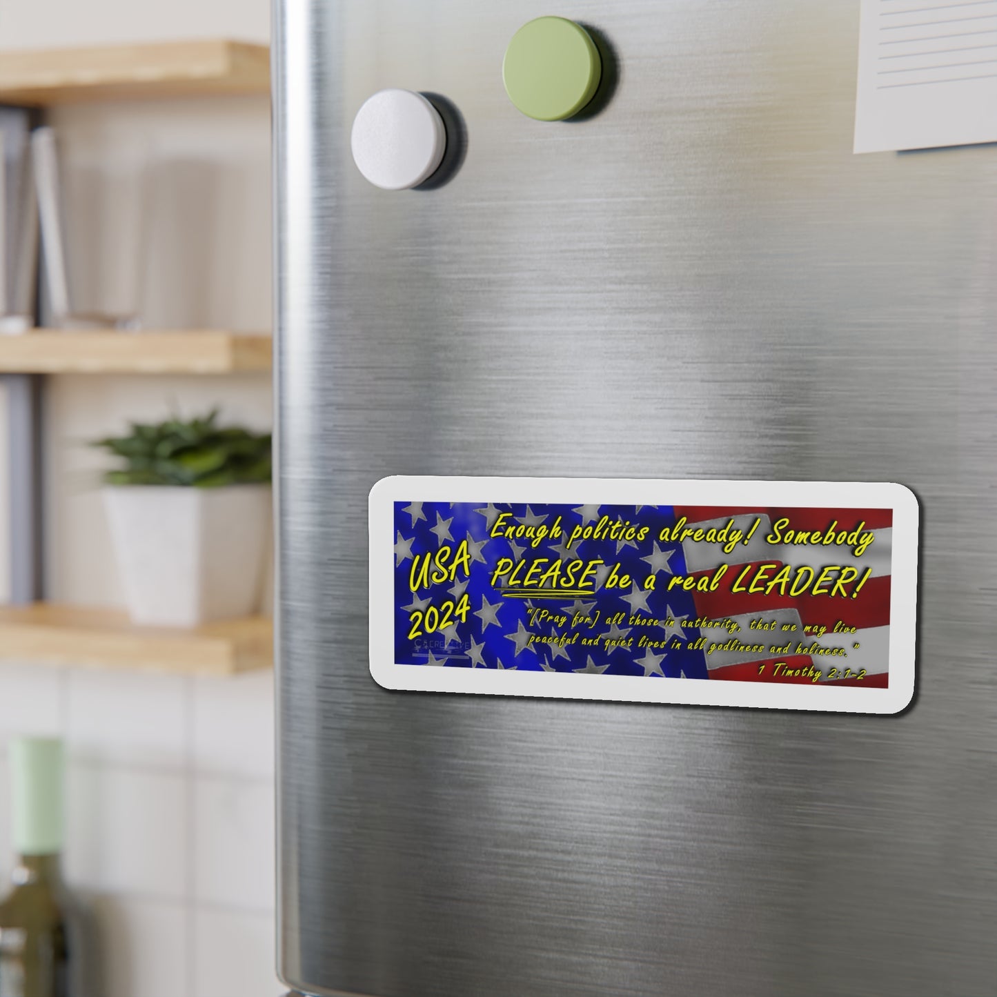 "Enough politics already!" - Die-Cut Magnet - Yellow Slogan Text